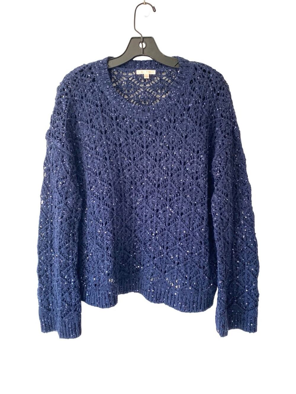 Lisa Todd Navy Blue Sequin Open Weave Crochet Sweater size large